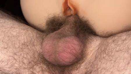 Plastic ass fuck - very hairy uncut guy fucks female TPE ass toy and cums on it