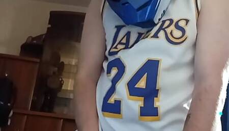 basketball player plays with his sneakers before going to bed and cums