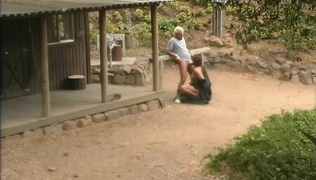 Eve Laurence Is Down On Her Knees Sucking Cock Outdoors, Big Boobs Swinging