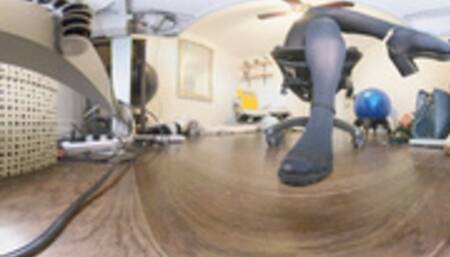 Sitting at her desk in Black tights and heels 360vr
