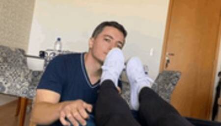 Goddess Kiffa - White sneakers shoe worship and shoejob until foot slave cums on soles - SNEAKER - FOOT WORSHIP - SHOE WORSHIP - DIRTY FEET - CUCKOLD - FOOTJOB - SHOEJOB - SOLEJOB - DOMINATION - FOOT HUMILIATION - CUM ON FEET - SOLES FUCK - FOOT SLAVE -