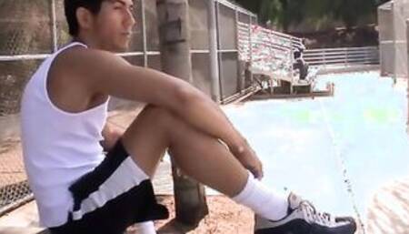 Muscular gay man calls his friend to fuck