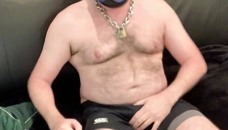 Hairy muscle rugby pup jerks off in coach's office