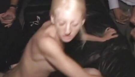 Skinny Minnie Cock Smokin Whore Gangbaged by Nasty Porno Theater Penis!