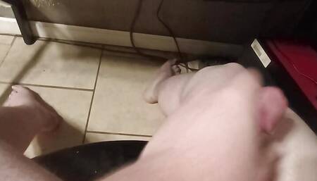 stroking my cock with lube until cum is flowing out of my cock