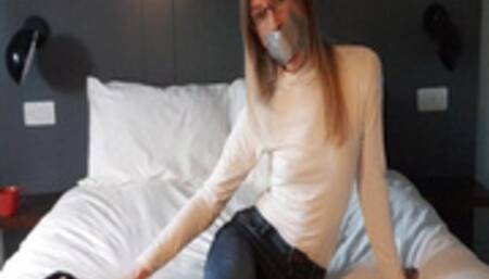0050 Fluffy Socks Make for a Massive Mouth Stuffing in my Self-Gagged Day Out! Duct Tape Gag for Girl in Glasses! Part 1 of a 2 Part Custom Video! SD Version