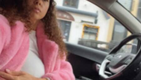 Mijou Driving in Fur Jacket (Side View)