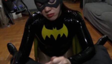 Latex Batgirl Handjobs on Perp