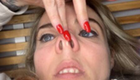 Piggy Nose in Bed with Red Nails