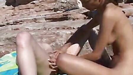 Little April licked out by the seaside