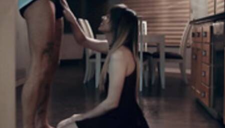 Slim ts Kate Zoha gobbles stiff cock