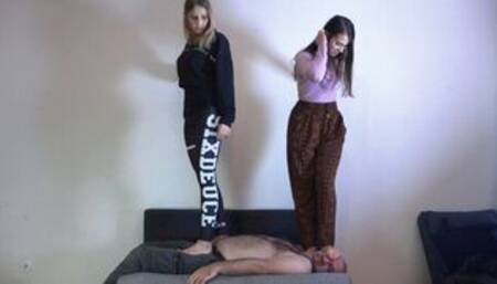IRINA And ROSALINA - Treating My Guest - EXTREME Trampling And Facestanding Punishment