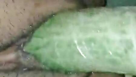 My wife enjoying desi Village cucumber dildo in her Desi pussy