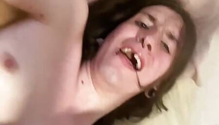 Bad dragon anal play time moaning with ecstasy transgirl enjoys her toy