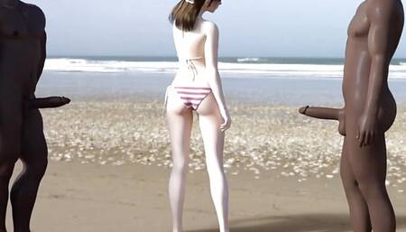 White Girl Gets Blacked On The Beach By 2 Bbcs