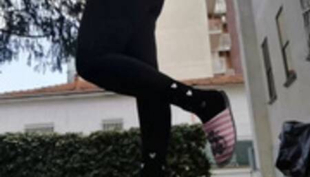 Beautiful italian milf dirty slippers in the garden 1080HD