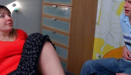 Busty blonde fatty riding his meat