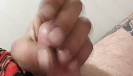 Jerking in the bathroom
