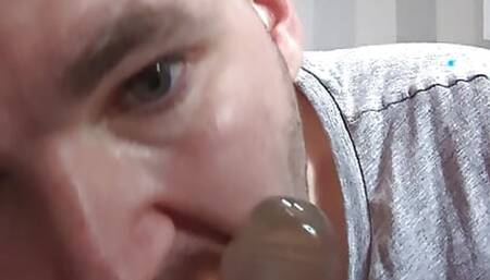 giving blowjob to dildo