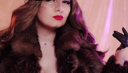 ASMR Mistress: fur coat fetish, clowly erotic movements and leather gloves close ups (Arya Grander)