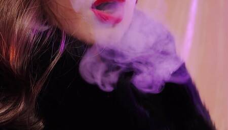 ASMR fur coat fetish, vaping smoking with leather gloves (Arya Grander)