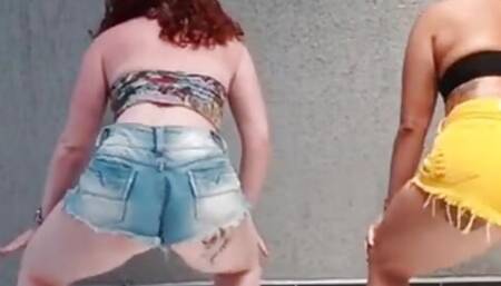 Brunette and albino tail swinging hot dancing funk four naked and horny