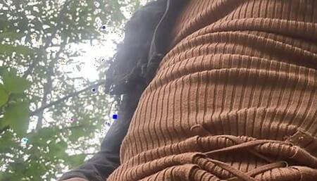 Crossdress jerk his cock in the woods