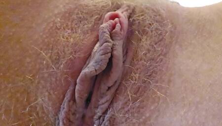 Extreme Close-Up Of My Hairy Blonde Pussy And Clit