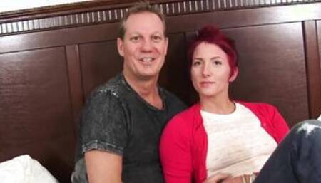 Natural red haired fiance and her hubby at amateur casting