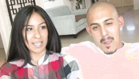 Ebony haired Hispanic thot with tiny natural titted and her Boyfreind during a casting