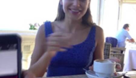 Talia Mint tests remote controlled toy in a public bar