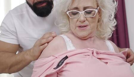 Busty gran squirts and takes vitamin Dick