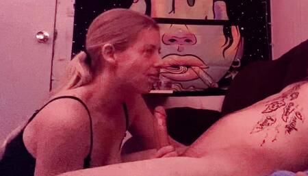 Cum eating MILF gives delicious blowjob