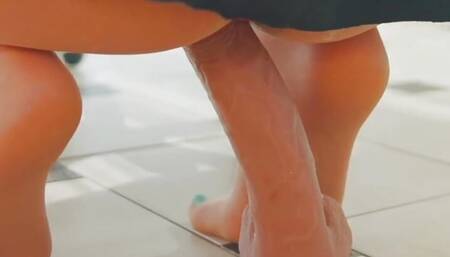 hole in my pantyhose allows me to ride a dildo