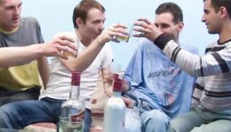 Slender homosexual friends having anal foursome sex without condoms
