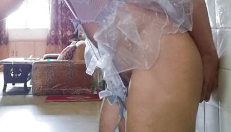 Dildo anal while in lingerie
