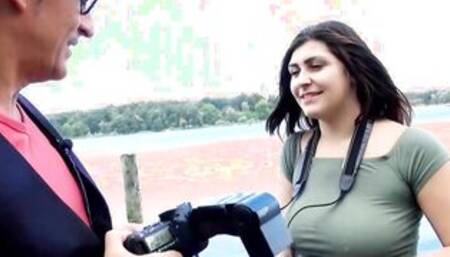 Curvy German Eighteen with natural Titted pick up at the street for a Banged