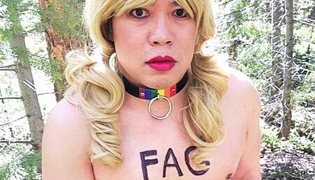 Stupid Gay Sissy Degrades Herself at Campsite