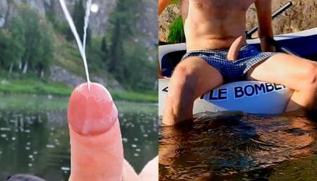 Straight guy cums powerfully while rafting down the river