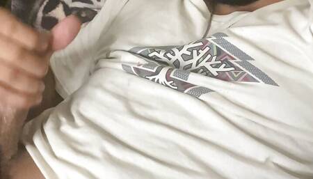 Bearded guy having fun jerking off and cumming a lot