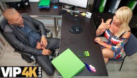 Fucking on the Desk Helps Blue-eyed MILF get a new Mortgage Loan