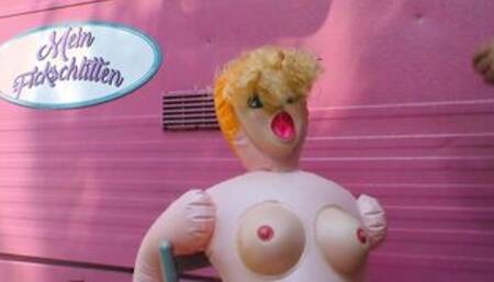 Short haired Grman Housewife with long boobies nailed inside a Camper Van