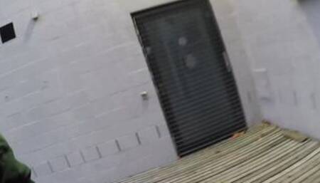 Sexual German Cougar with glasses fucks outdoors point of view