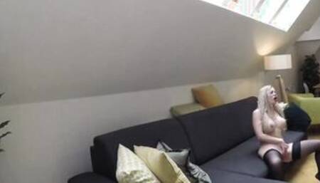 Big Tit blonde Milf into ebony tights got a cummed inside her vagina