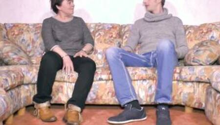 Older chubby housewife seduces young man for sex into the German role play