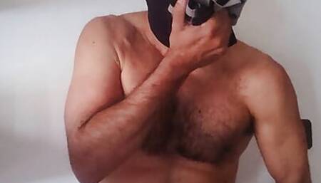 Masked daddy smelling his jockstrap and jerking off
