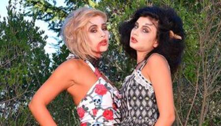 Great-looking teens Lucy Li and Tracy Lindsay enjoy outdoor lesbian sex