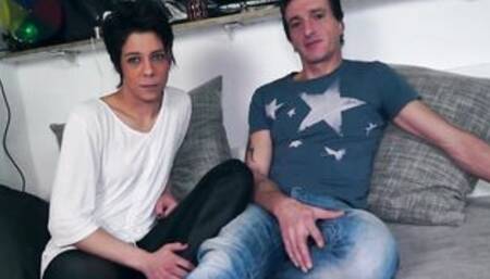 Skinny natural German bimbo and her Bf into a casting