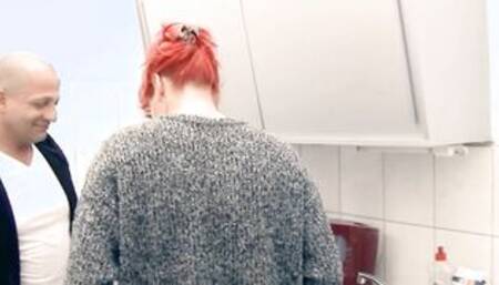 Inked red haired chubby German Housewife fucking into the kitchen