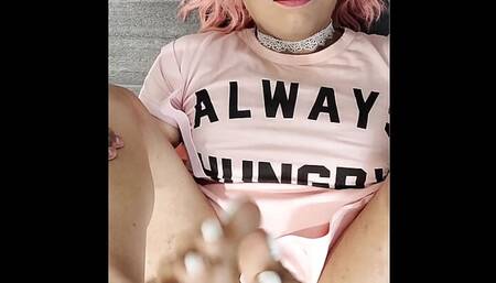 Pinkyfoot Sissy Crossdresser Femboy Public  Self Facial Cumwalk. Cute white toes and feet in the air.